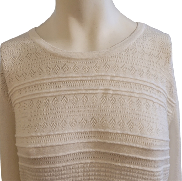 Buffalo David Bitton large ivory white 3/4 sleeve lightweight long sweater - Picture 5 of 13